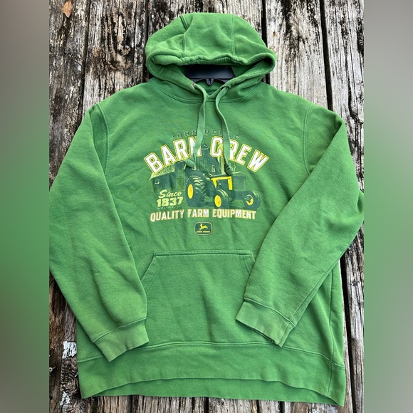 John Deere Barn Crew Men’s Medium Long Sleeve Hoodie Note 2 Small Holes in Pics - Picture 3 of 7
